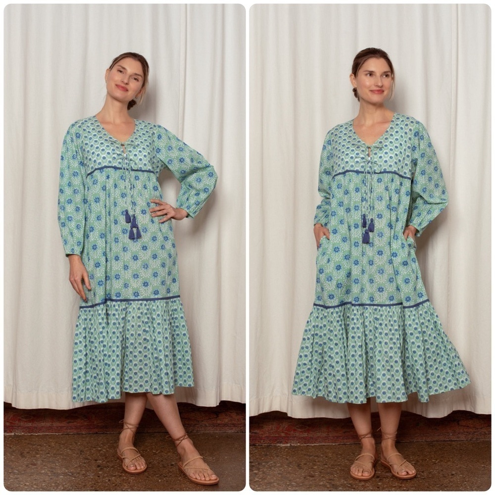 Ophelia & Indigo Evie Azalea Green & Blue Floral Dress 💚